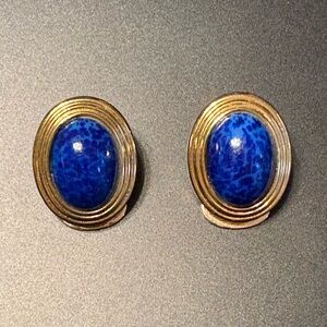 Vintage Christian Dior Gold and Blue Stone Earrings